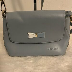 Vascara light gray and white bow leather crossbody purse